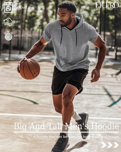 Ficerd 3 Pack Big and Tall Men's Hoodie Short Sleeve Workout T Shirts Casual Running Athletic Pullover Sweatshirt in Saudi Arabia
