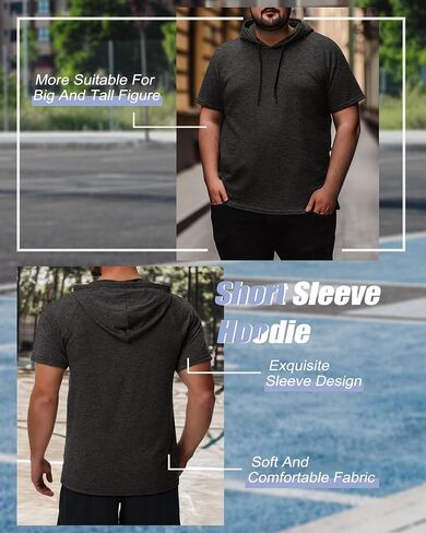 Ficerd 3 Pack Big and Tall Men's Hoodie Short Sleeve Workout T Shirts Casual Running Athletic Pullover Sweatshirt in Saudi Arabia