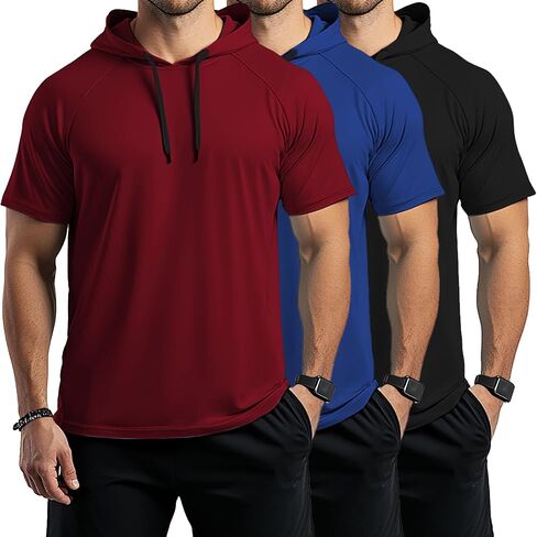 Ficerd 3 Pack Big and Tall Men's Hoodie Short Sleeve Workout T Shirts Casual Running Athletic Pullover Sweatshirt in Saudi Arabia