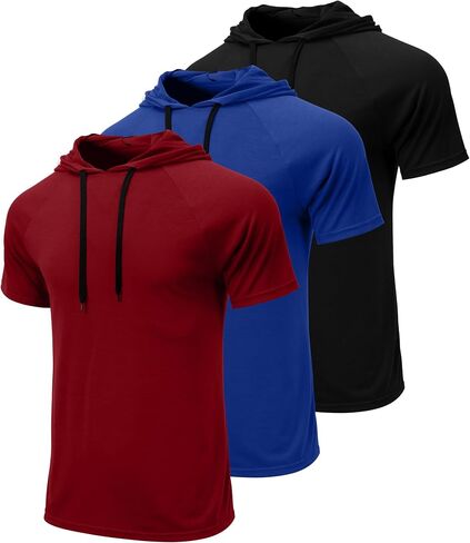 Ficerd 3 Pack Big and Tall Men's Hoodie Short Sleeve Workout T Shirts Casual Running Athletic Pullover Sweatshirt in Saudi Arabia
