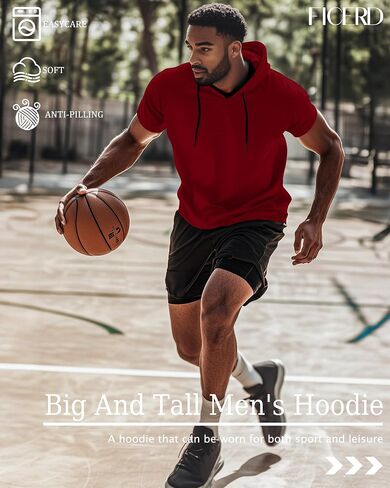 Ficerd 3 Pack Big and Tall Men's Hoodie Short Sleeve Workout T Shirts Casual Running Athletic Pullover Sweatshirt in Saudi Arabia