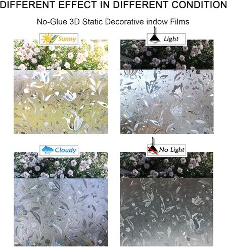CottonColors Window Privacy Film 35"x78", 3D Rainbow Window Film Decorative Window Film Heat Blocking Static Cling Non-Adhesive Window Clings for Glass Windows in Saudi Arabia