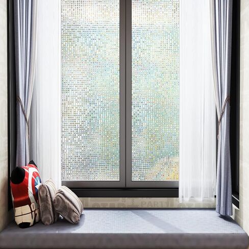 CottonColors Window Privacy Film 35"x78", 3D Rainbow Window Film Decorative Window Film Heat Blocking Static Cling Non-Adhesive Window Clings for Glass Windows in Kuwait