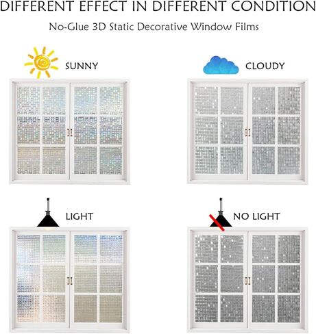 CottonColors Window Privacy Film 35"x78", 3D Rainbow Window Film Decorative Window Film Heat Blocking Static Cling Non-Adhesive Window Clings for Glass Windows in Kuwait