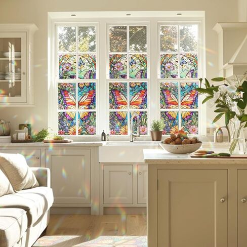 Sunflower Stained Glass Window Film, Decorative Sunflower Stained Glass Window Film, Sunflower Stained Glass Window Film for Bathroom Shower Door Heat Anti UV in Kuwait