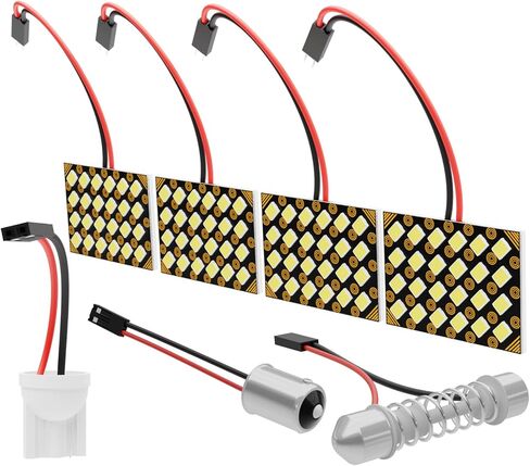 4 Sets LED Dome Lights for Car RV Camper, 6000K Cool White 12V 48SMD Interior Panel Kit, Universal Replacement for Map, Trunk, Reading Lights, T10 W5W 168 194 2825, BA9S, 28-42mm Festoon Adapter in Kuwait