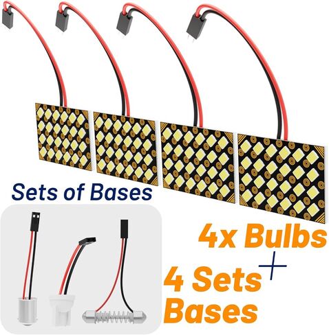 4 Sets LED Dome Lights for Car RV Camper, 6000K Cool White 12V 48SMD Interior Panel Kit, Universal Replacement for Map, Trunk, Reading Lights, T10 W5W 168 194 2825, BA9S, 28-42mm Festoon Adapter in Kuwait