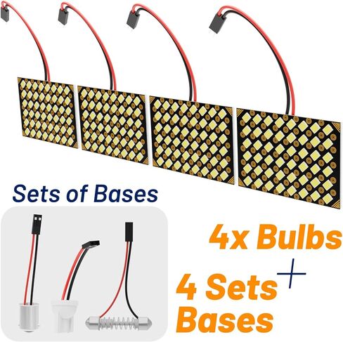 4 مجموعات LED LED أضواء القبة لـ CAR RV Camper ، 6000K COOL WHITE 12V 48SMD DEITION PANE KIT ، بديل عالمي للخريطة ، الجذع ، أضواء القراءة ، T10 W5W 168 194 2825 ، BA9S ، 28-42 مم محول FESTOON in Kuwait