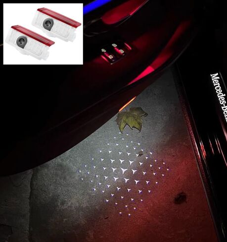 أضواء باب السيارة LED LED LED LOGO PUNDDLE LIGHTS متوافقة مع Mercedes-Benz A B C E E-CLAS GLC GLC GLE ، لا تتلاشى 4K-HD Auto Ghost Shadow Lights (All Stars) in Kuwait