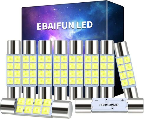 28mm 29mm 6612f fuse type fexoon led car bulb super bright 8-smd 3030 pricet fit 6615f 6614f 6641 7065 bulb for vanity mirror light and sun visor light 6000k white 10 pack in Saudi Arabia