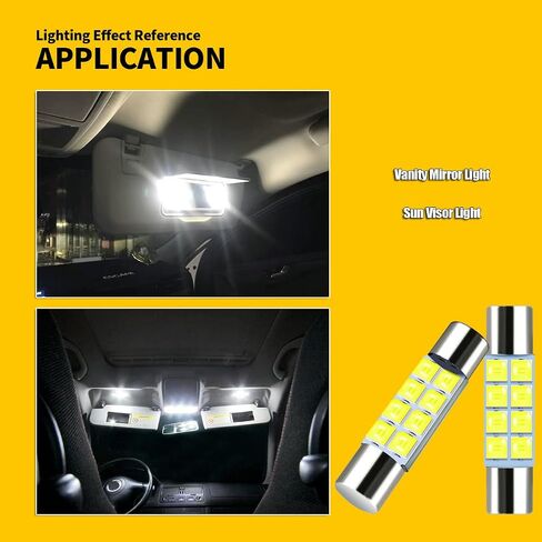28mm 29mm 6612f fuse type fexoon led car bulb super bright 8-smd 3030 pricet fit 6615f 6614f 6641 7065 bulb for vanity mirror light and sun visor light 6000k white 10 pack in Saudi Arabia