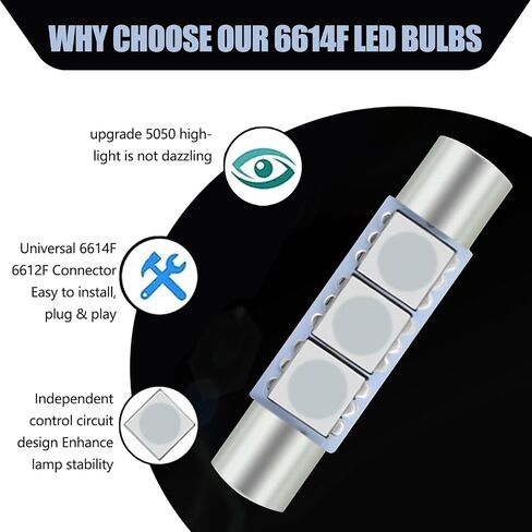 Pack-10 Car 28mm LED LED ضوء ، 6614F/6612F 5050-3SMD رقائق 180 ° إضاءة ماكياج ماكياج سوبر مشرق ، قابس ، لا تلعب أي تأخير بديل لضوء السقف ، Universal للسيارات (أبيض دافئ) in Saudi Arabia