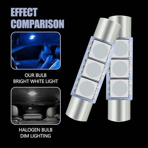 Pack-10 Car 28mm LED LED ضوء ، 6614F/6612F 5050-3SMD رقائق 180 ° إضاءة ماكياج ماكياج سوبر مشرق ، قابس ، لا تلعب أي تأخير بديل لضوء السقف ، Universal للسيارات (أبيض دافئ) in Saudi Arabia