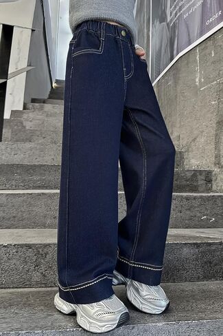 Rolanko Girls Baggy Jeans Distressed Denim Pants Elastic Waist Wide Leg Jeans for Girls Kids Loose Fit 4-14 Years in Saudi Arabia