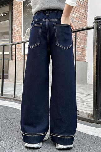 Rolanko Girls Baggy Jeans Distressed Denim Pants Elastic Waist Wide Leg Jeans for Girls Kids Loose Fit 4-14 Years in Saudi Arabia