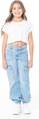 Cargo Pants for Girls - High Waist Wide Leg Baggy Jean for Teens Fashionable Loose Fitting Flap Pocket Denim in Saudi Arabia