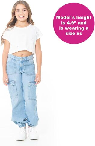 Cargo Pants for Girls - High Waist Wide Leg Baggy Jean for Teens Fashionable Loose Fitting Flap Pocket Denim in Saudi Arabia