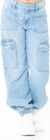 Cargo Pants for Girls - High Waist Wide Leg Baggy Jean for Teens Fashionable Loose Fitting Flap Pocket Denim in Saudi Arabia