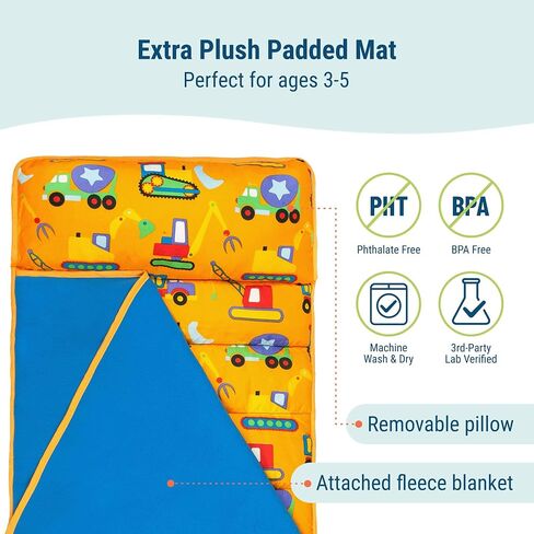 Wildkin Toddler Kids Nap Mat with Pillow for Boys & Girls – Soft & Cozy Microfiber Sleeping Mat for Daycare, Preschool, Kindergarten & Travel, Ages 3–5, Machine Washable in Saudi Arabia