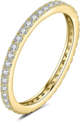 JewelryPalace Genuine Moissanite Wedding Rings for Women, Eternity 14k White Yellow Rose Gold Plated 925 Sterling Silver Promise Ring for Her, Round Cut Simulated Diamond Anniversary Band Ring VVS D-F in Saudi Arabia