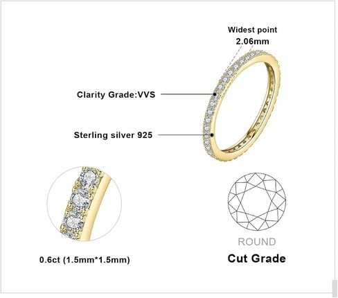 JewelryPalace Genuine Moissanite Wedding Rings for Women, Eternity 14k White Yellow Rose Gold Plated 925 Sterling Silver Promise Ring for Her, Round Cut Simulated Diamond Anniversary Band Ring VVS D-F in Saudi Arabia