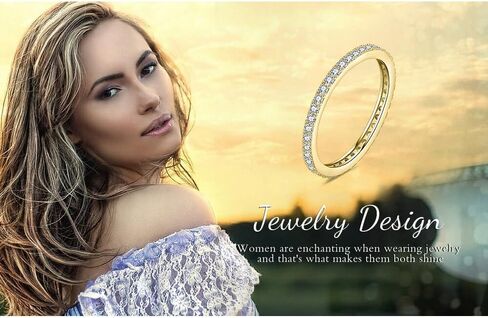 JewelryPalace Genuine Moissanite Wedding Rings for Women, Eternity 14k White Yellow Rose Gold Plated 925 Sterling Silver Promise Ring for Her, Round Cut Simulated Diamond Anniversary Band Ring VVS D-F in Saudi Arabia