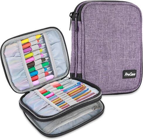 ProCase Crochet Hook Case (up to 6.5 Inches), Travel Organizer Zipper Bag for Various Crochet Hooks, Circular Knitting Needles and Other Accessories (NO Accessories Included) in Kuwait
