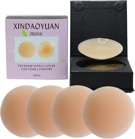 Nipple Covers 2 Pairs-Seamless and Sheer Adhesive Silicone Nipple Pasties for Women Reusable, Sticky Breast Petals in Kuwait