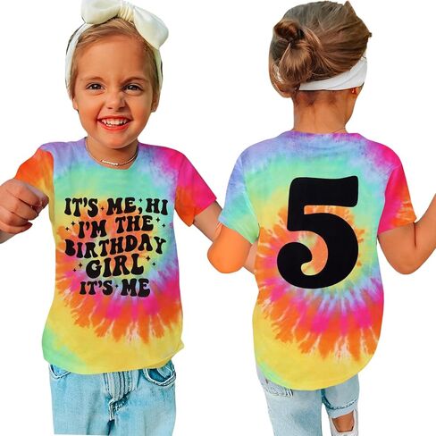 أنا مرحبًا ، أنا فتاة عيد ميلاد القمصان للأطفال الصغار الفتيات عيد ميلاد TIE DYE T-Shirt ملابس الحفلات TEES TOPS 5-10Y in Kuwait