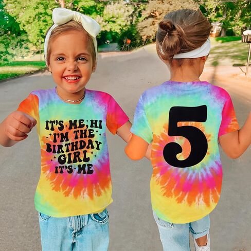 أنا مرحبًا ، أنا فتاة عيد ميلاد القمصان للأطفال الصغار الفتيات عيد ميلاد TIE DYE T-Shirt ملابس الحفلات TEES TOPS 5-10Y in Kuwait