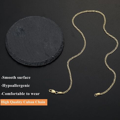 3/5mm 14K Real Gold/Real Silver Plated Cuban Chain for Men Boys, Stainless Steel Cuban Link Chain for Men Boys Sturdy Non-Fading Necklace Jewelery Gifts for Him 16/18/20/22/24 Inch in Saudi Arabia