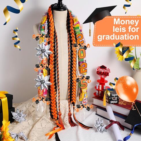 Spakon 13 Pcs Graduation Leis 2025 Graduation Candy Lei Kit Class of 2025 Ribbon Double Lei Necklace Party Accessories in Saudi Arabia