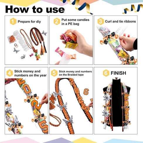 Spakon 13 Pcs Graduation Leis 2025 Graduation Candy Lei Kit Class of 2025 Ribbon Double Lei Necklace Party Accessories in Saudi Arabia