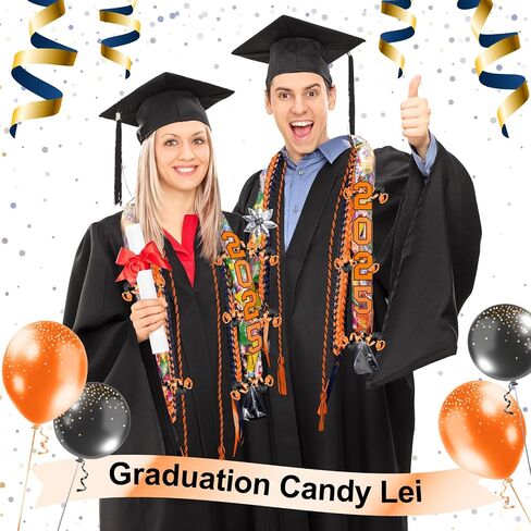 Spakon 13 Pcs Graduation Leis 2025 Graduation Candy Lei Kit Class of 2025 Ribbon Double Lei Necklace Party Accessories in Saudi Arabia