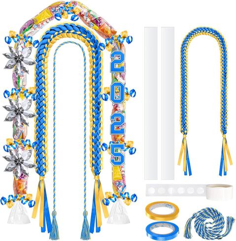 Spakon 13 Pcs Graduation Leis 2025 Graduation Candy Lei Kit Class of 2025 Ribbon Double Lei Necklace Party Accessories in Saudi Arabia