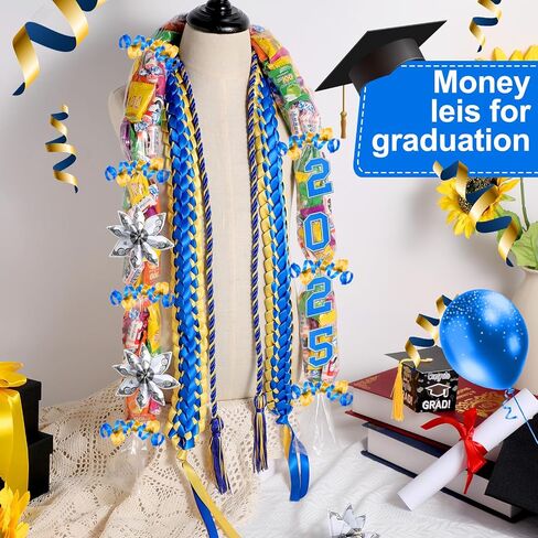 Spakon 13 Pcs Graduation Leis 2025 Graduation Candy Lei Kit Class of 2025 Ribbon Double Lei Necklace Party Accessories in Saudi Arabia