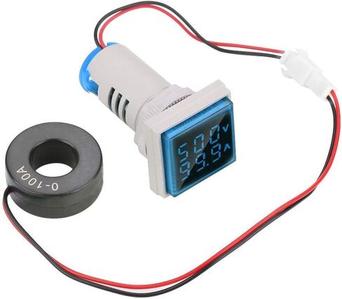 LED عرض الفولتميتر ، اختبار الجهد تيار كاشف مربع 22 مم لوحة العرض المزدوجة فولتميتر AMMETER AC 0-100A 60-500V متر مؤشر (الأزرق) in Saudi Arabia