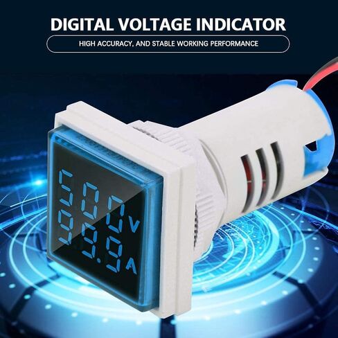 LED عرض الفولتميتر ، اختبار الجهد تيار كاشف مربع 22 مم لوحة العرض المزدوجة فولتميتر AMMETER AC 0-100A 60-500V متر مؤشر (الأزرق) in Saudi Arabia