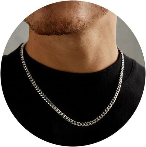 3/5mm 14K Real Gold/Real Silver Plated Cuban Chain for Men Boys, Stainless Steel Cuban Link Chain for Men Boys Sturdy Non-Fading Necklace Jewelery Gifts for Him 16/18/20/22/24 Inch in Saudi Arabia