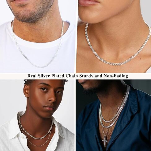 3/5mm 14K Real Gold/Real Silver Plated Cuban Chain for Men Boys, Stainless Steel Cuban Link Chain for Men Boys Sturdy Non-Fading Necklace Jewelery Gifts for Him 16/18/20/22/24 Inch in Saudi Arabia