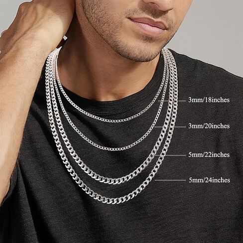 3/5mm 14K Real Gold/Real Silver Plated Cuban Chain for Men Boys, Stainless Steel Cuban Link Chain for Men Boys Sturdy Non-Fading Necklace Jewelery Gifts for Him 16/18/20/22/24 Inch in Saudi Arabia