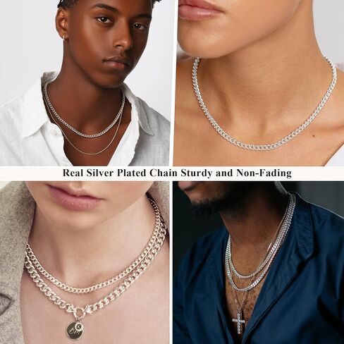 3/5mm 14K Real Gold/Real Silver Plated Cuban Chain for Men Boys, Stainless Steel Cuban Link Chain for Men Boys Sturdy Non-Fading Necklace Jewelery Gifts for Him 16/18/20/22/24 Inch in Saudi Arabia