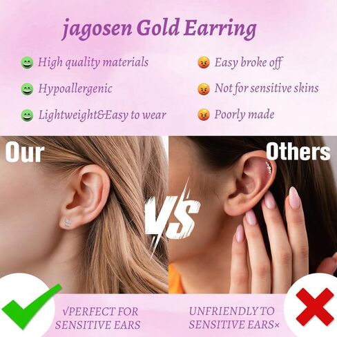 20G Gold Studs Earrings for Women,14K Gold Plated Sterling Silver Hypoallergenic Butterfly Earrings for Women,4 Pairs Flower/Butterfly/Cubic Zirconia Cute Earring and Trendy Huggie Hoop Dainty Multipack Earring Sets in Kuwait