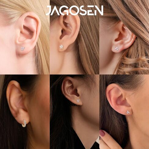 20G Gold Studs Earrings for Women,14K Gold Plated Sterling Silver Hypoallergenic Butterfly Earrings for Women,4 Pairs Flower/Butterfly/Cubic Zirconia Cute Earring and Trendy Huggie Hoop Dainty Multipack Earring Sets in Kuwait