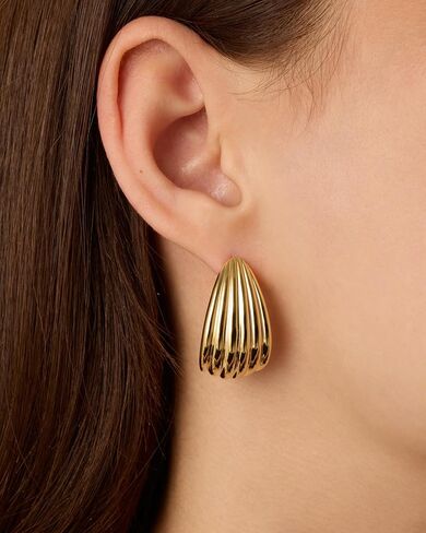 PAVOI 14K Gold Plated Chunky Vintage Earrings for Women - Trendy Textured Ribbed Knot Geometric Triangle Rope Button Seashell Wing Dangle Drop Stud Earrings Dupes in Saudi Arabia