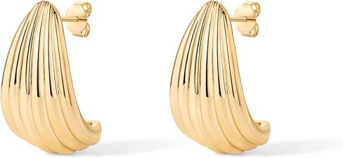 PAVOI 14K Gold Plated Chunky Vintage Earrings for Women - Trendy Textured Ribbed Knot Geometric Triangle Rope Button Seashell Wing Dangle Drop Stud Earrings Dupes in Saudi Arabia