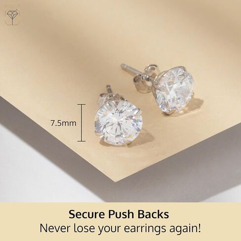 14k Gold Solitaire Round Cubic Zirconia Earrings Studs for Women & Men | Anti Tarnishing CZ Stud Earrings with 14k Gold Butterfly Pushbacks | 4MM-7.5MM by MAX + STONE in Saudi Arabia