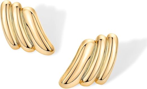 PAVOI 14K Gold Plated Chunky Vintage Earrings for Women - Trendy Textured Ribbed Knot Geometric Triangle Rope Button Seashell Wing Dangle Drop Stud Earrings Dupes in Saudi Arabia