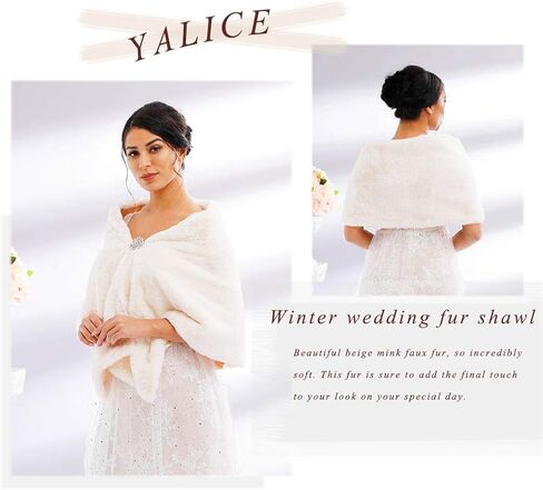 Yalice Women Wedding Faux Fur Fur Shawn and Wrap Bridal Fur Fur Scarf for Bride and Intersmaids in Kuwait