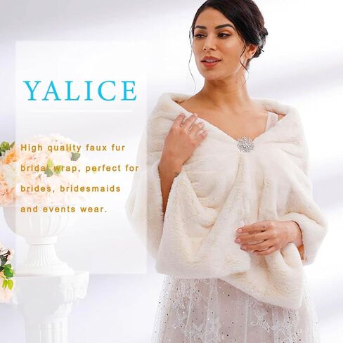 Yalice Women Wedding Faux Fur Fur Shawn and Wrap Bridal Fur Fur Scarf for Bride and Intersmaids in Kuwait